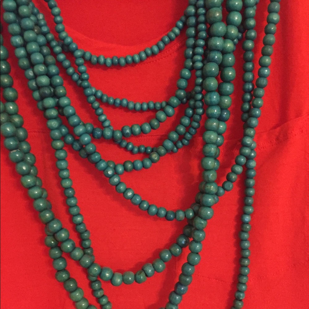Teal wood bead necklace - Picture 4 of 4